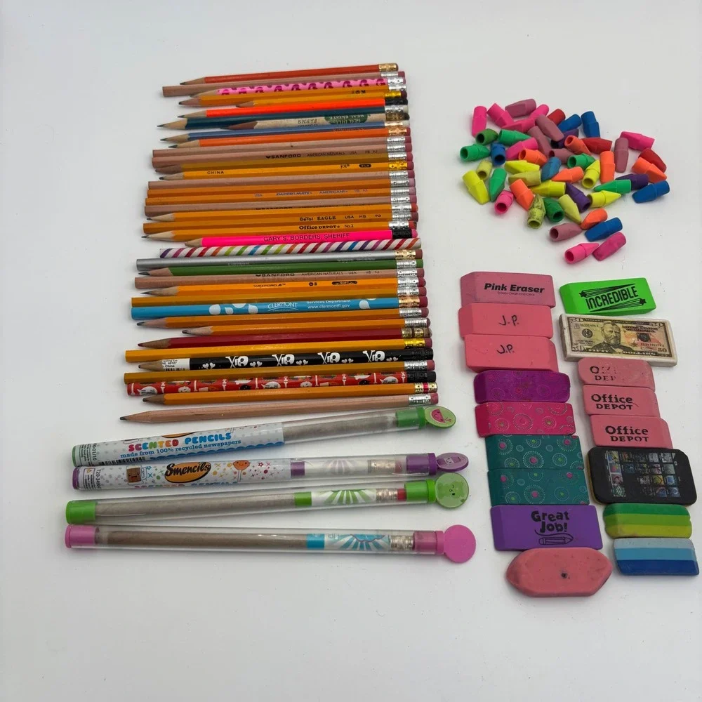 Mixed Pencil and Eraser Lot 105pc Multicolor Good Smencils Sanford Paper Mate